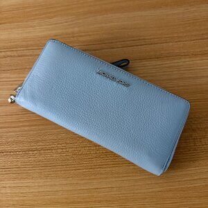 Michael Kors Large Wristlet Wallet Baby Blue with Silver Hardware